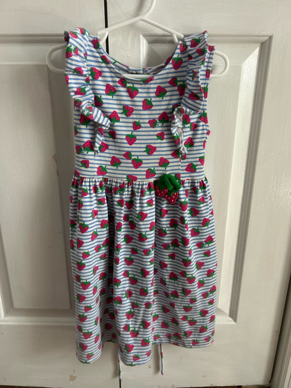 Florence Eiseman Blue & White Stripe Dress with Pink Strawberry Print